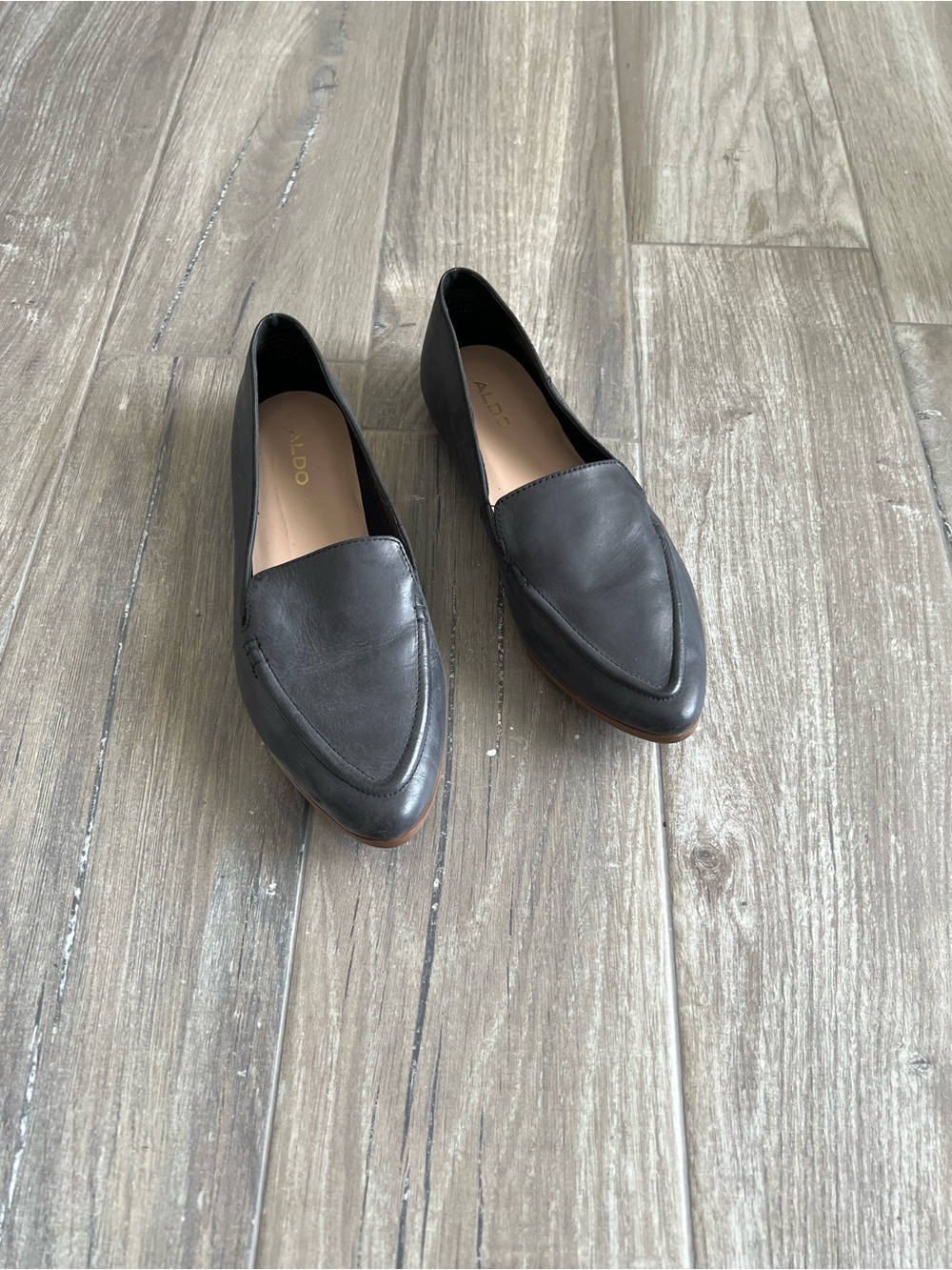 Aldo Navy Pointed Leather Slip-On Loafers